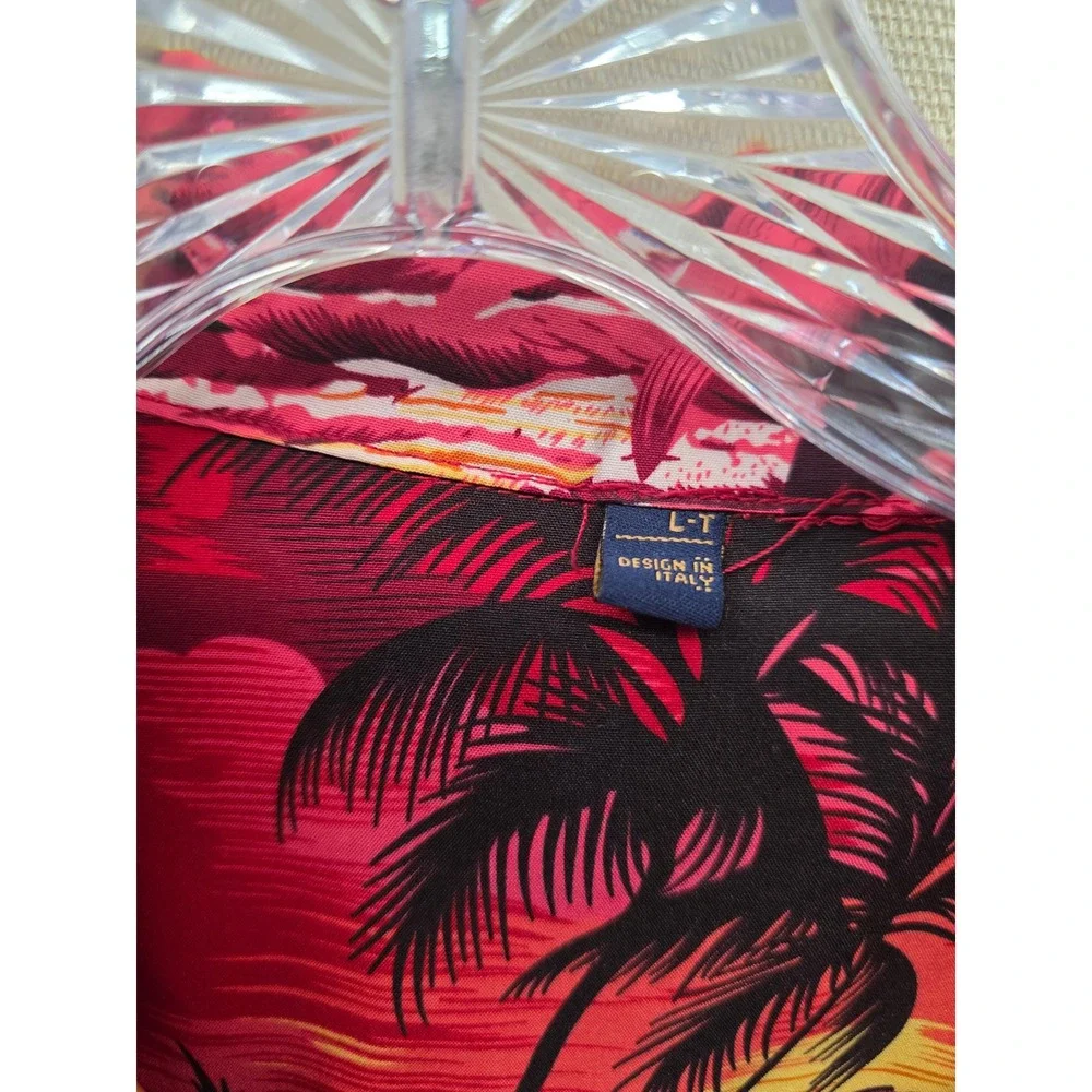 Tropical Sunset Palm Tree‎ Hibiscus Button Down Shirt Red Mens Large Tall L-T